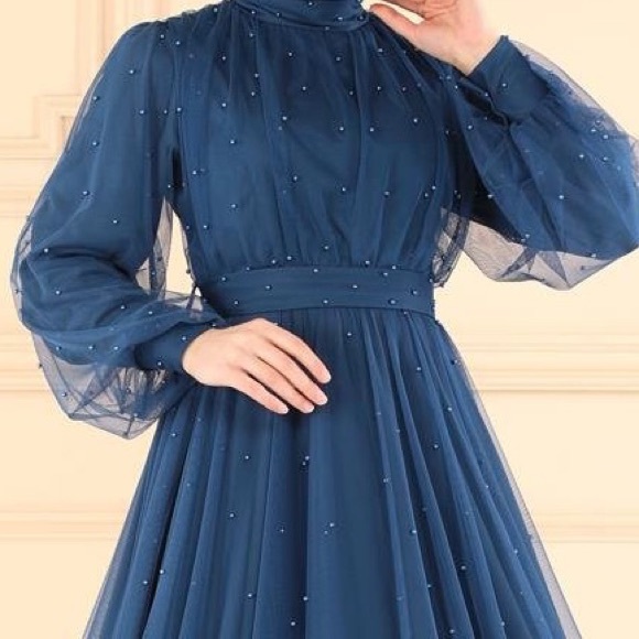 Beaded Blue Tulle Ball Gown - Picture 9 of 9